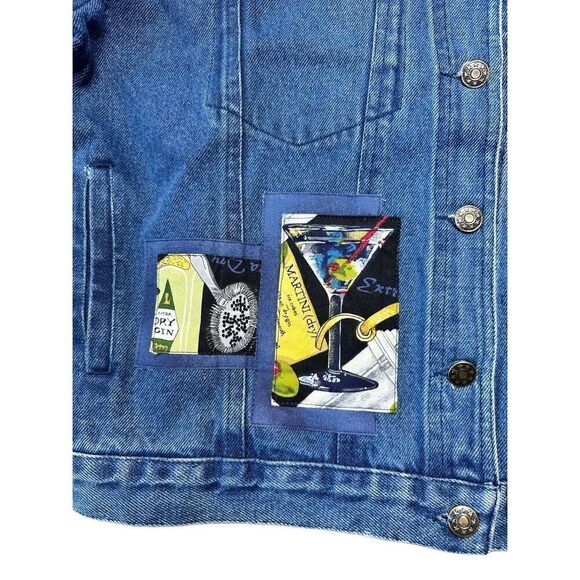 Retro PTNY Denim Jacket XL Women’s Patches Martini Cocktail Festive Novelty - Picture 4 of 8